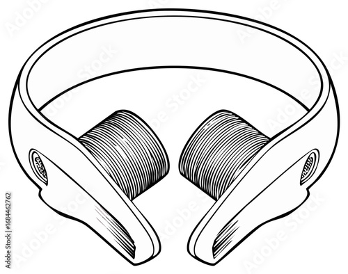 Black and white illustration of a neck massager device with vibration