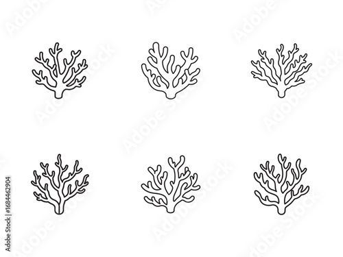 Elegant Coral Silhouettes in Black and White Minimalist Aquatic Design and Underwater World Theme