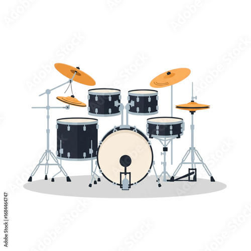 A stylized vector illustration of a full drum set, perfect for music, concert, band, and percussion-related designs.