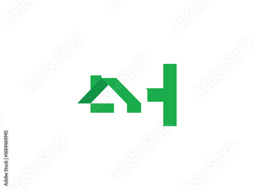 Modern real estate logo design featuring abstract house and roof shapes combined with bold letterforms. Created with clean geometric lines and a green color scheme, the design represents growth, h