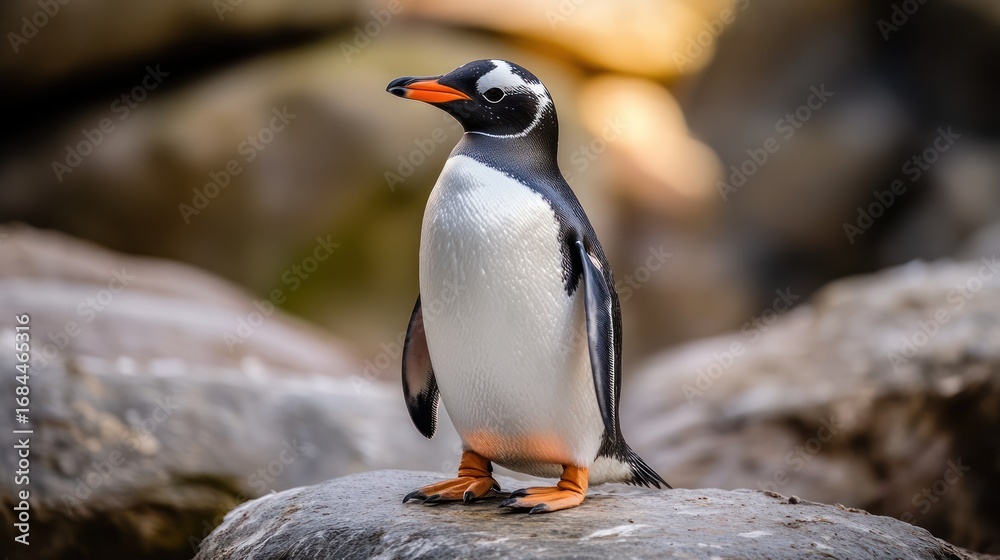 Naklejka premium Gentoo Penguin Perched on Rock, Natural Habitat