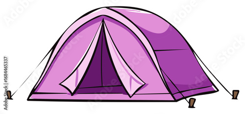 Illustration of a purple tent for camping, camping equipment and outdoor adventure