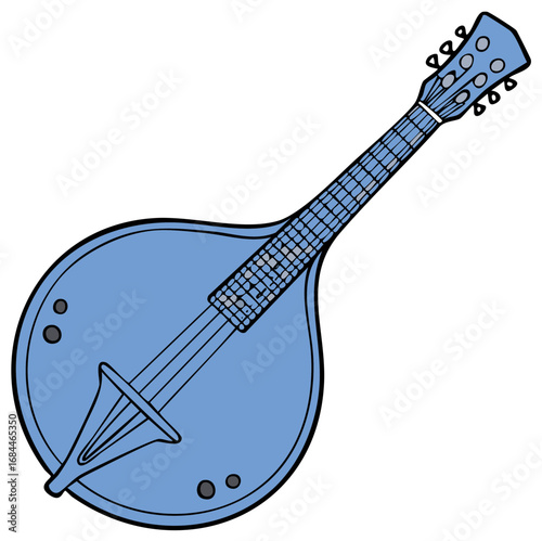 Blue Mandolin Musical Instrument Illustration Featuring Strings, Fretboard, and Tuning Pegs