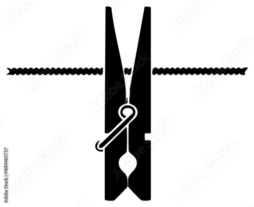 Black silhouette of a clothespin holding a decorative wavy line