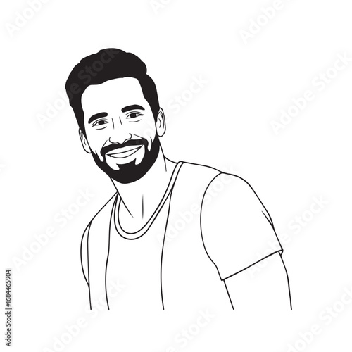 Handsome Man Black and White Illustration Vector Image Male Portrait Fashion Sketch Line Art Design