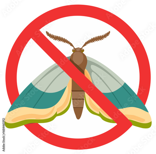 No moths allowed sign icon with insect inside crossed out circle symbol