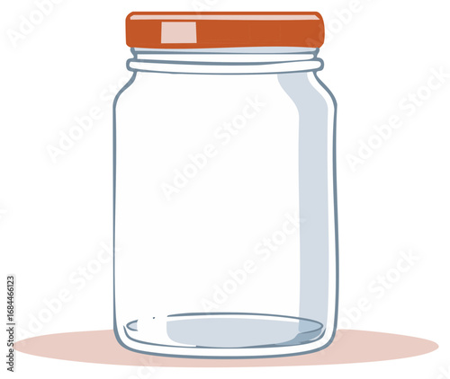 Hand drawn empty glass jar with orange lid vector illustration for storage