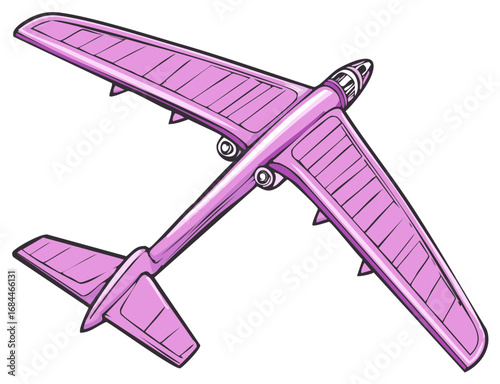Illustration of a pink glider plane, cartoon style, aerial view