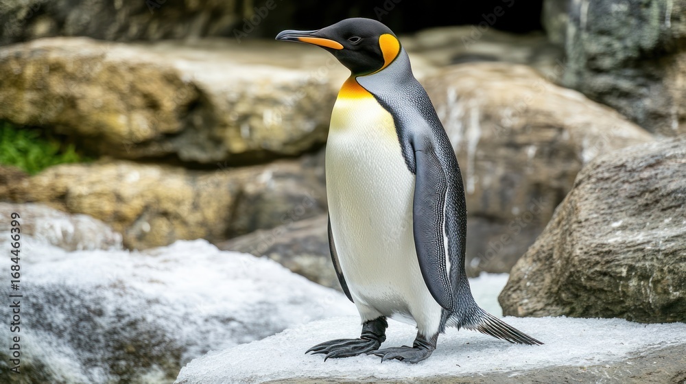 Fototapeta premium King Penguin standing on rocks near water