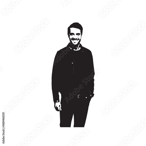 Handsome Man Black and White Illustration Vector Image Male Portrait Fashion Sketch Line Art Design