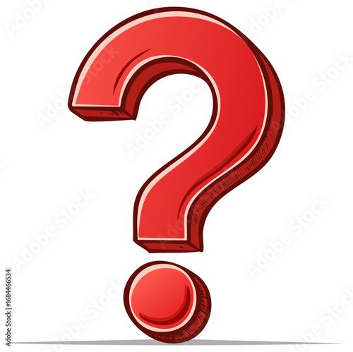 Bold red three dimensional question mark symbol for inquiry and doubt