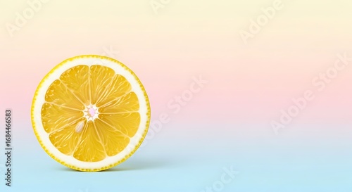 Vibrant lemon slice on a pastel gradient backdrop creating a fresh and zesty scene ideal for health and nutrition