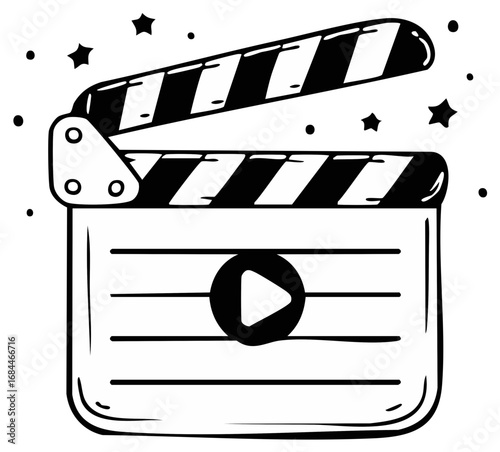 Doodle film slate with play icon stars and dots for creative content