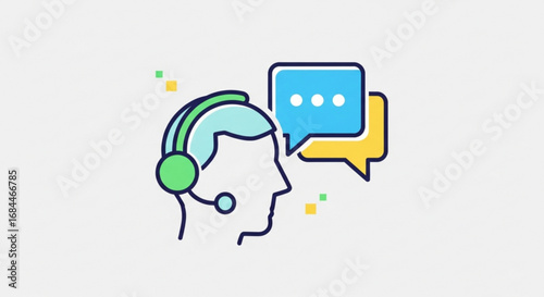 Customer service representative with headset and speech bubbles for online support agent help desk