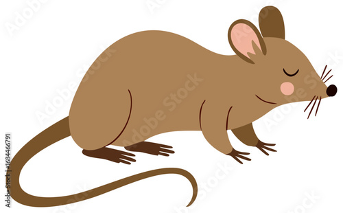 Stylized Cartoon Illustration of a Brown Mouse with Closed Eyes in a Vector Art