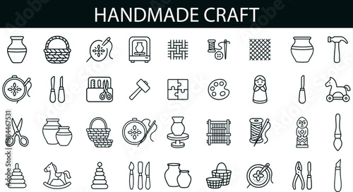 Handmade Craft Icon Set for Traditional Art, DIY Tools, and Cultural UI Design