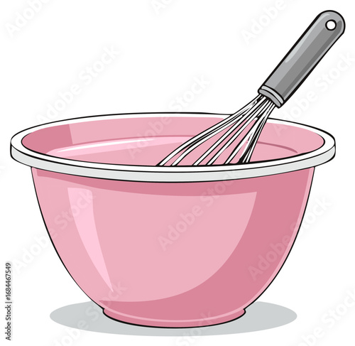 Pink Mixing Bowl with Metal Whisk Ready for Baking Prep Kitchenware Utensils