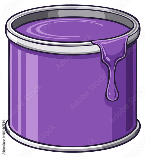 Purple paint can with drips, cartoon style vector illustration