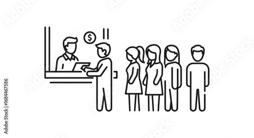 Customer service line queue banking financial transaction waiting in line people outline icon vector
