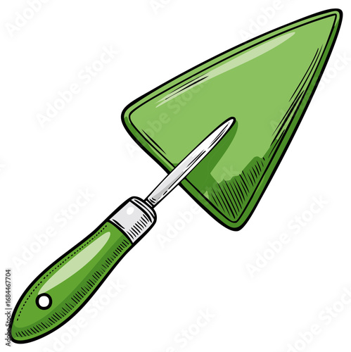 Bright Green Gardening Trowel Hand Tool Illustration For Planting Digging And Landscaping