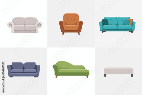 Home furniture couch collection, contemporary sofa designs fabric leather loveseat armchair modular sectional chaise lounge interior decor icons