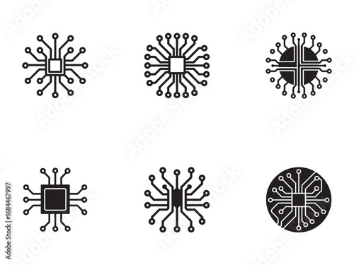 Microchip Icons Set Minimalist Style Designs for Technology and Artificial Intelligence Applications Circuits Computer Parts Black and White