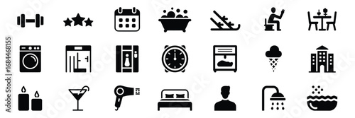 Hotel & Resort Amenities Icon Set