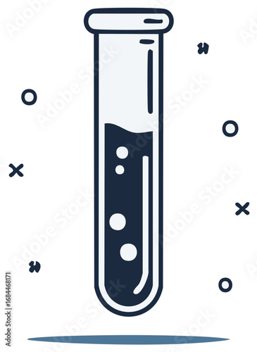 Illustration of laboratory test tube with liquid inside used for chemical experiment or medical research