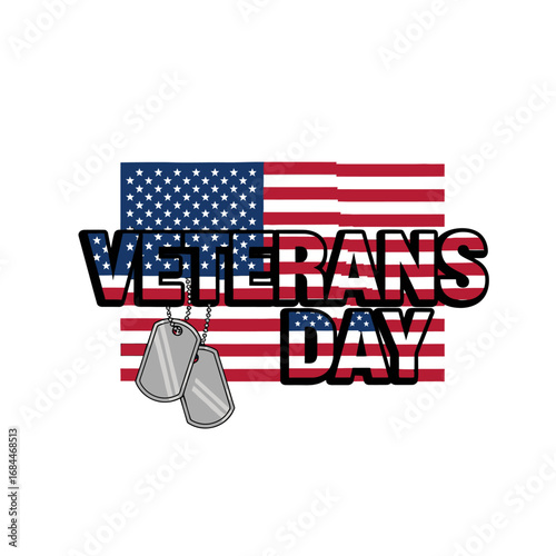 Patriotic veterans day tribute with american flag and dog tags in simple graphic style