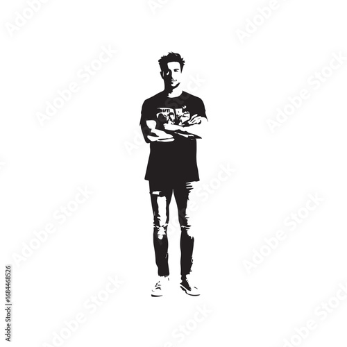 Handsome Man Black and White Illustration Vector Image Male Portrait Fashion Sketch Line Art Design