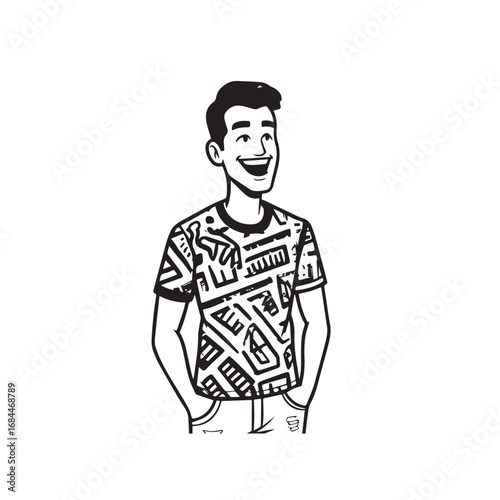 Handsome Man Black and White Illustration Vector Image Male Portrait Fashion Sketch Line Art Design