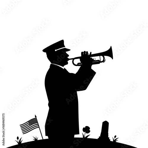 Solemn trumpet salute: a silhouette of respect and remembrance on a memorial day