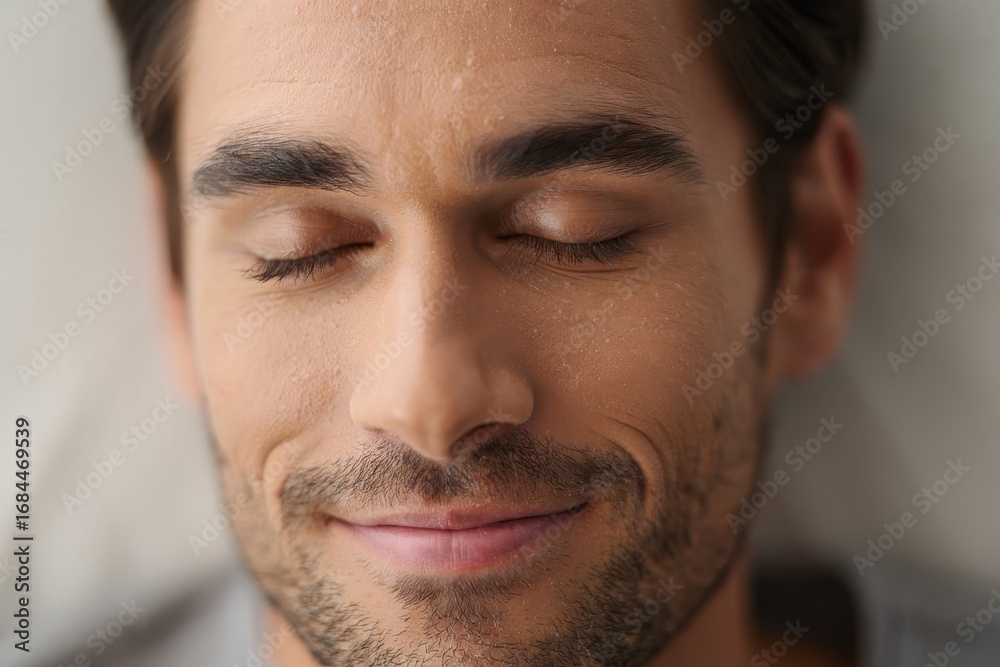 Fototapeta premium Portrait of relaxed man with eyes closed smiling peaceful sleep wellbeing concept