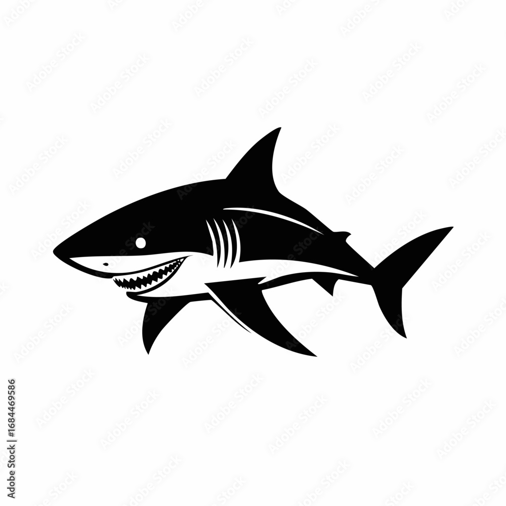 Fototapeta premium Shark Fish Animal Vector Logo in Black and White, Minimalist and Simple Design, Perfect for Wildlife Branding, Nature Illustration, and Unique Animal Identity 