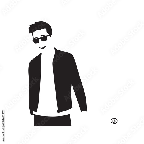 Handsome Man Black and White Illustration Vector Image Male Portrait Fashion Sketch Line Art Design