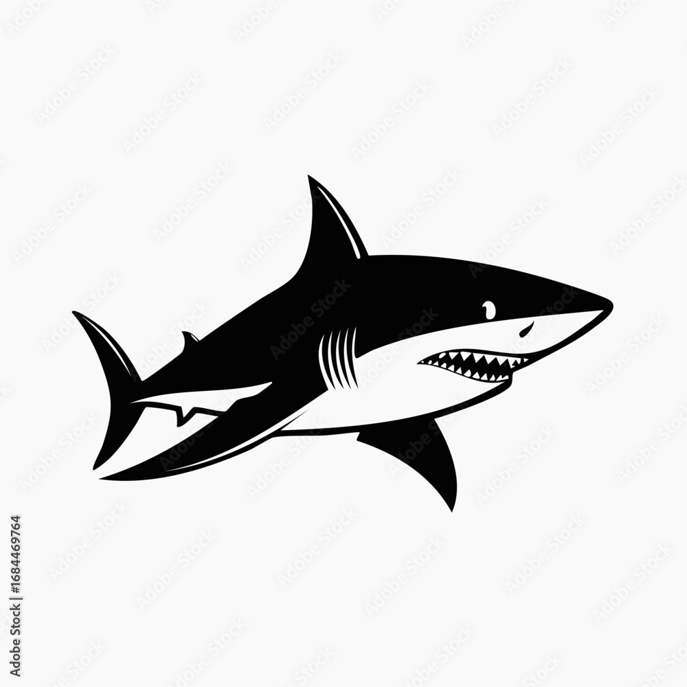 Obraz premium Shark Fish Animal Vector Logo in Black and White, Minimalist and Simple Design, Perfect for Wildlife Branding, Nature Illustration, and Unique Animal Identity