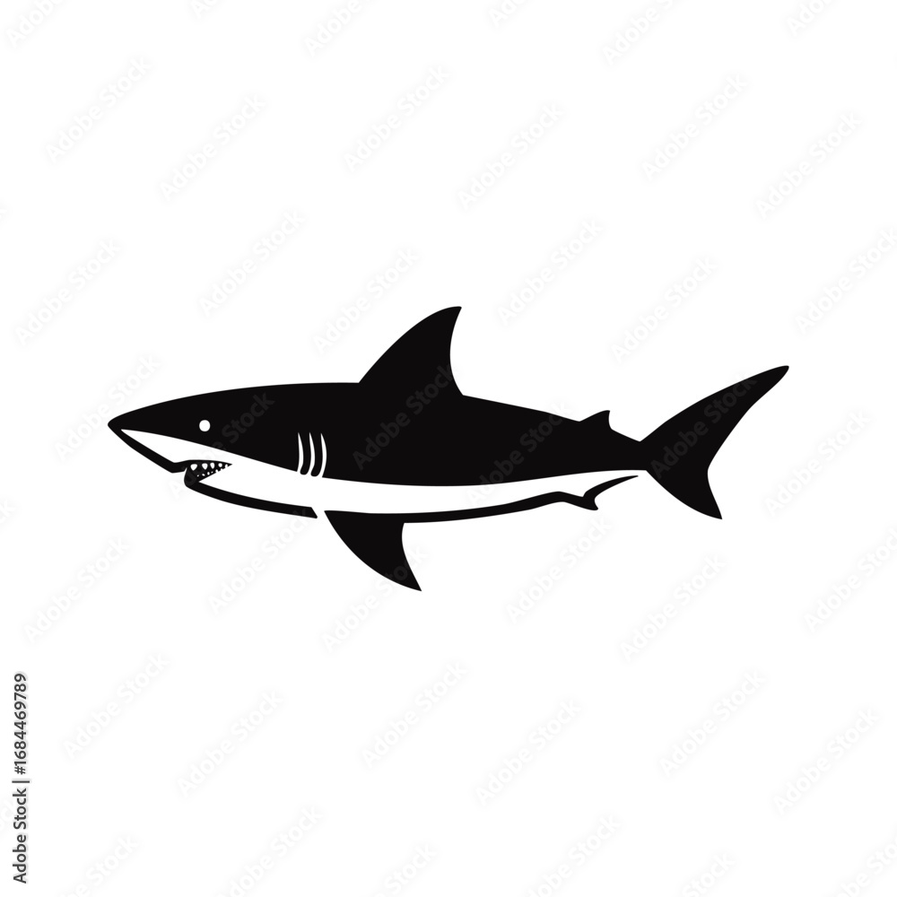 Fototapeta premium Shark Fish Animal Vector Logo in Black and White, Minimalist and Simple Design, Perfect for Wildlife Branding, Nature Illustration, and Unique Animal Identity 