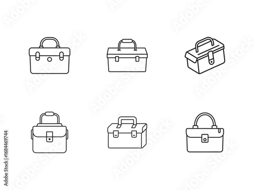 Outline Illustration of Toolboxes and Briefcases Isolated on White Background Variety of Storage and Carrying Options for Work and Travel