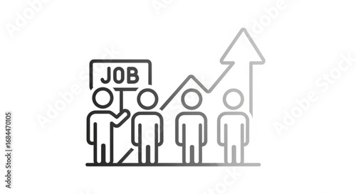 Job market growth and unemployment rate increase concept with people and arrow going up trend analysis