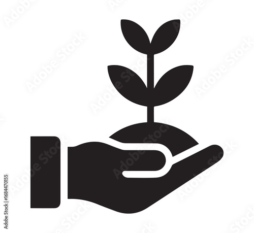 hand holding a green plant icon art