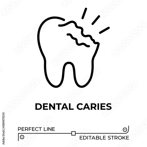 Vector line icon related to dental caries. Perfect Line. Editable Stroke.