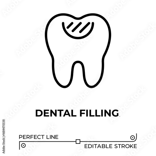 Vector line icon related to dental filling. Perfect Line. Editable Stroke.