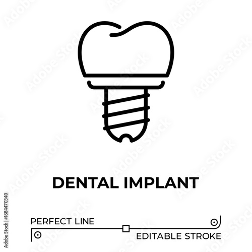 Vector line icon related to dental implant. Perfect Line. Editable Stroke.
