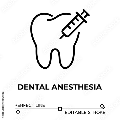 Vector line icon related to dental anesthesia Perfect Line. Editable Stroke.