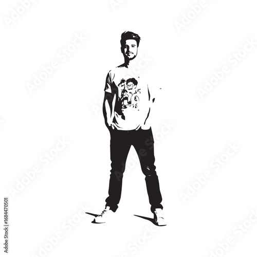 Handsome Man Black and White Illustration Vector Image Male Portrait Fashion Sketch Line Art Design