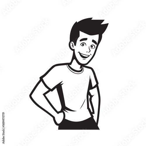 Handsome Man Black and White Illustration Vector Image Male Portrait Fashion Sketch Line Art Design