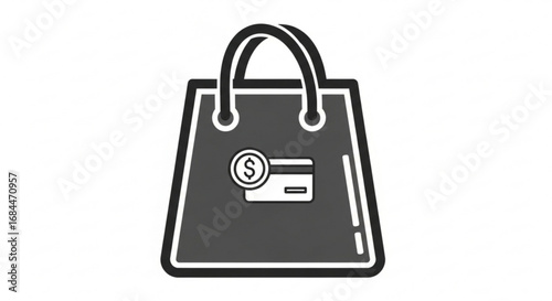 Shopping bag icon with credit card and dollar sign for online shopping and e commerce purchases concept