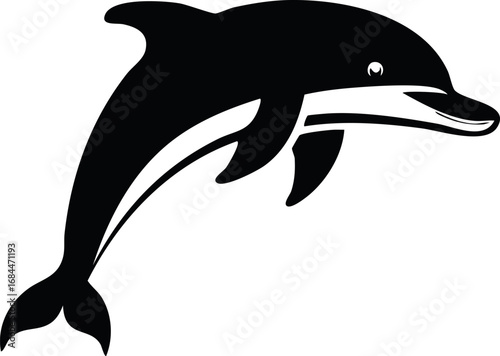 Dolphin Animal Vector Logo in Minimalist Black and White, Simple Design Ideal for Wildlife Branding and Nature Illustration
