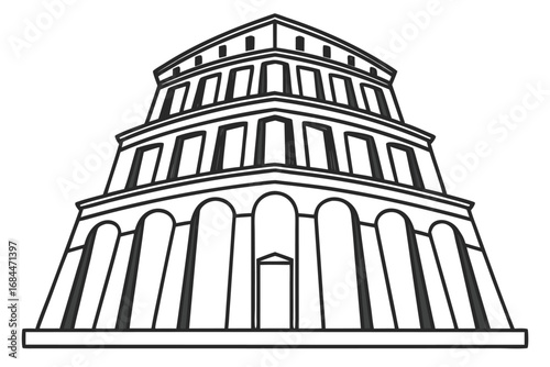 Architectural Drawing of a Tiered, Arched Building Facade architecture illustration