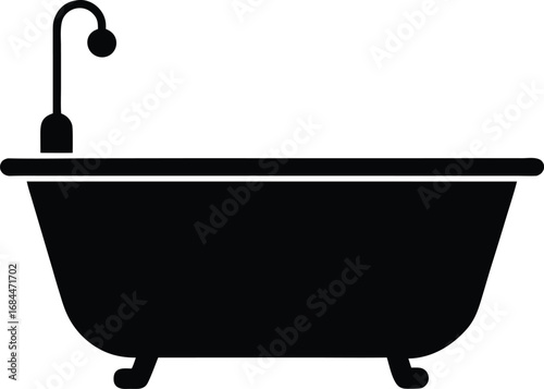 Bathtub icon vector, bathroom tub silhouette vector, Vintage bathtub vector silhouette illustration 